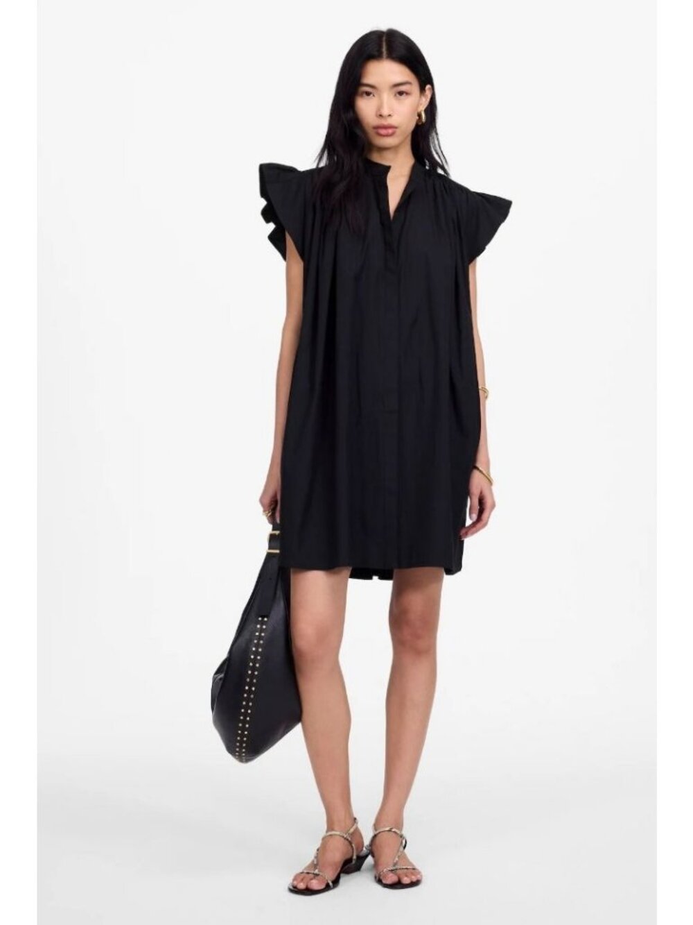 Madewell Flutter Sleeve Button-Front Mini Dress in Poplin Women's Size XS NWT!